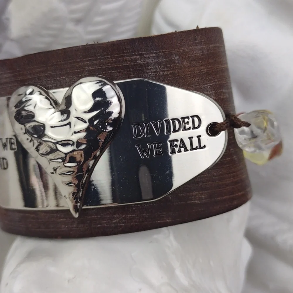 Leather Cuff Bracelet W/Crafted Hammered Silver Heart 
